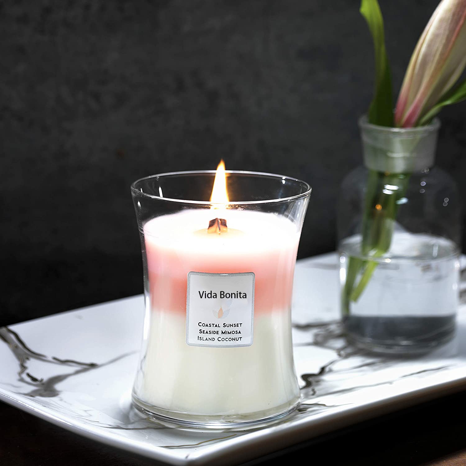 Medium Hourglass Trilogy Scented Candle | Island Getaway | with Crackling Wick | Burn Time: Up to 60 Hours, Island Getaway
